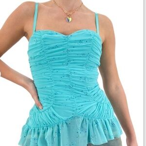Y2k Victoria Secret Pretty Little Things Glitter Bustier Top Ruffle Hem Stretchy